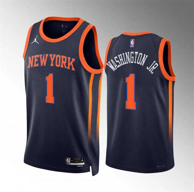 Men%27s New Yok Knicks #1 Duane Washington Jr Navy Statement Edition Stitched Basketball Jersey Dzhi